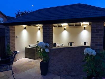lighting at night in outdoor seating area